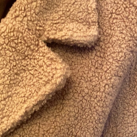 BTFBM lite cocoa colored teddy jacket double breasted with front welt pockets L - Picture 3 of 11